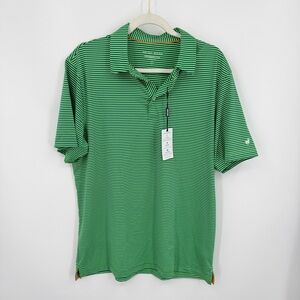 MICHEL ROUEN Golf Shirt Men Short Sleeve performance Polo green Stripe sz L